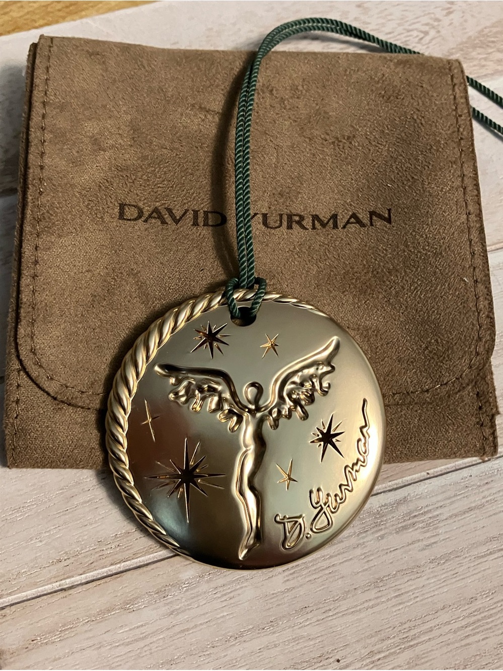 🌸David Yurman Gold Disc Angel Ornament with Star Cutouts and Green Cord (2025)